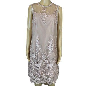 Nanette Lepore Shift  Lace Dress Size 8 Baby Pink Lace Knee Length Sleeveless